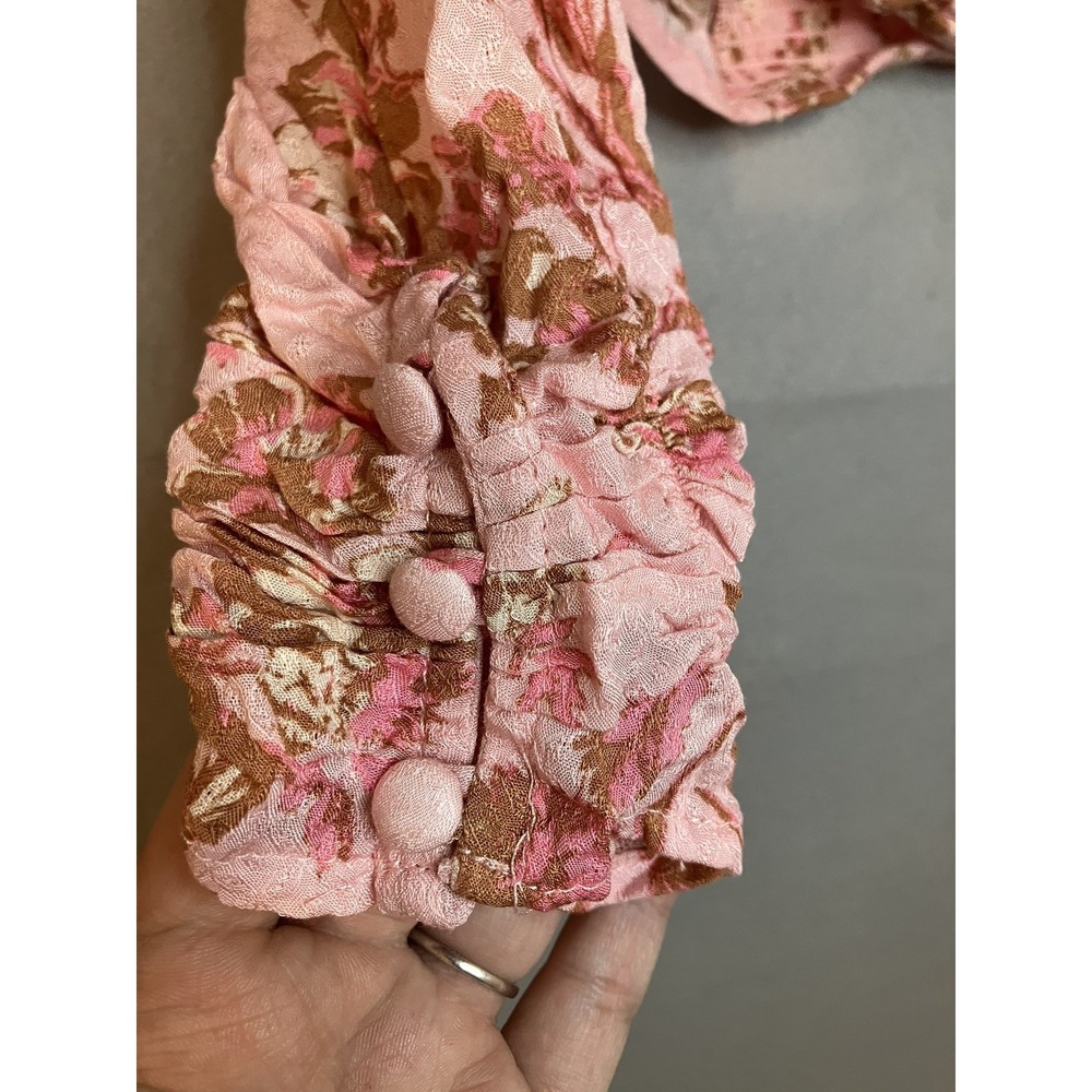 Free People Pink Floral Square Neck Blouse  Puff Sleeve Nwt Size XS Romance Boho - Picture 3 of 6